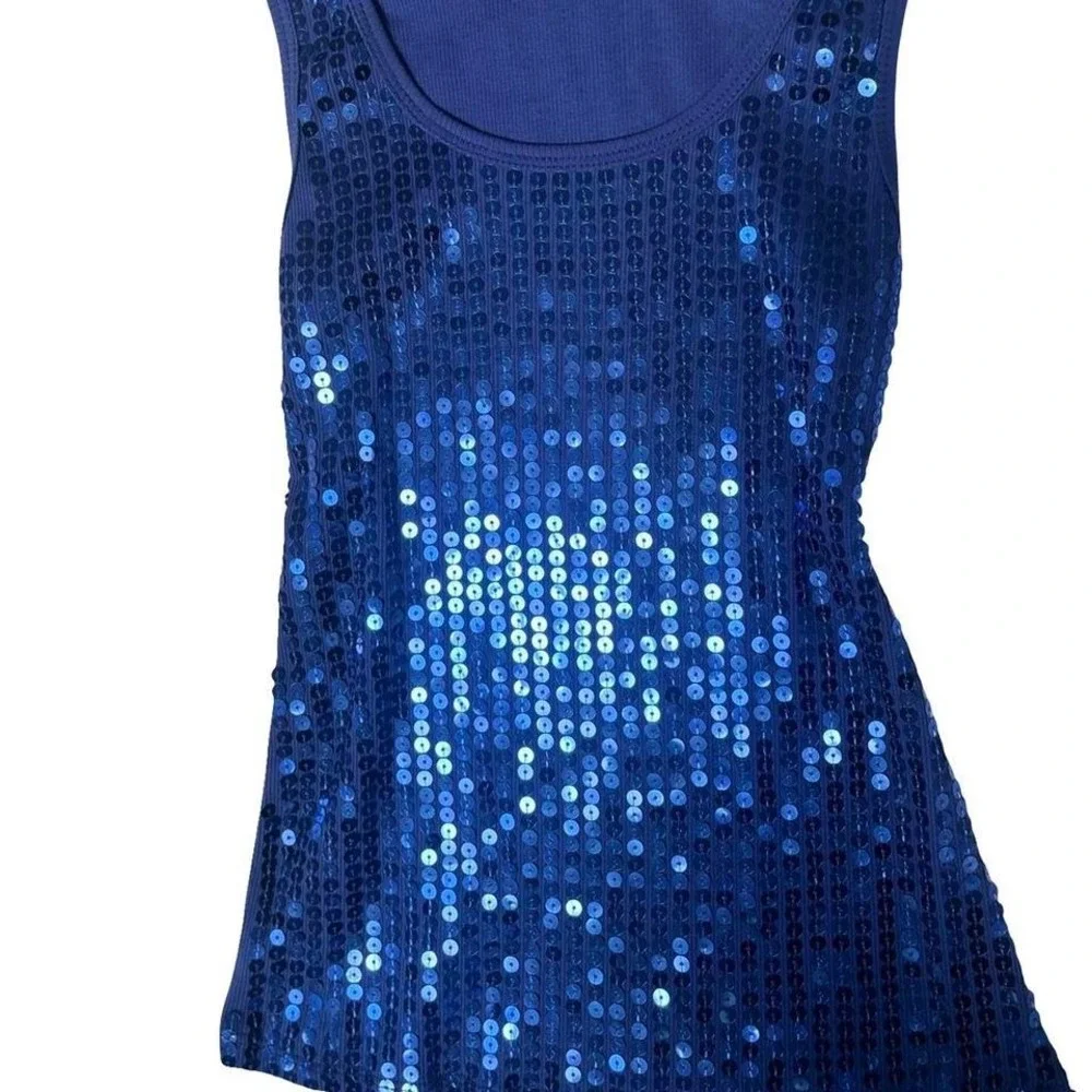 Y2K VINTAGE‎ BLUE SEQUIN WET SEAL SPARKLE TOP XS/SMALL EUC #13